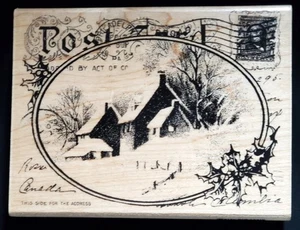 Stampendous Stamps - Snowy Postcard - 5 x 3.25 Wood Mounted Block Stamp - Bild 1 von 3
