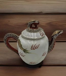 Japanese Kutani Dragon Gilt Gold Orange White Porcelain Teapot Hand Painted Vntg - Picture 1 of 5