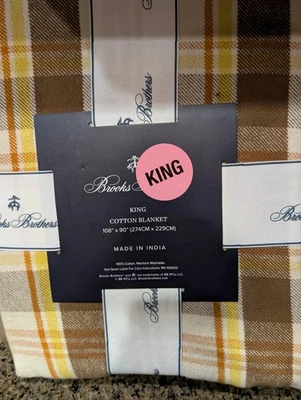 Brooks Brothers Holiday Autumn Plaid King Cotton Blanket Rustic Lodge New - Image 1 of 4