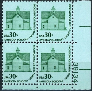 MORRIS SCHOOL Plate Block of 4 Dull Gum MNH Scott's 1606 LR Plate Numbers Vary ~ - Picture 1 of 2