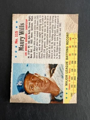 1963 Post Maury Wills #115, pobre, pérdida de papel - 50% de descuento 5 o más menos de $5 Foto 1 de 2