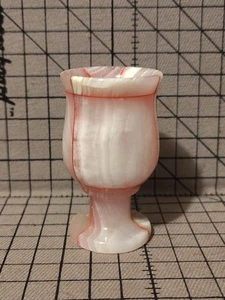 Rare Vintage 2.75” Pink & White Marble Onyx Miniature Bud Vase Goblet - Picture 1 of 7