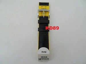 Genuine Hirsch ANDY YELLOW / BLACK Leather / Rubber Strap Band 24mm - Picture 1 of 2