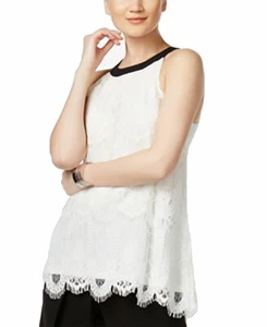 ALFANI Size L Bow-Back Lace Top WHITE - Picture 1 of 2
