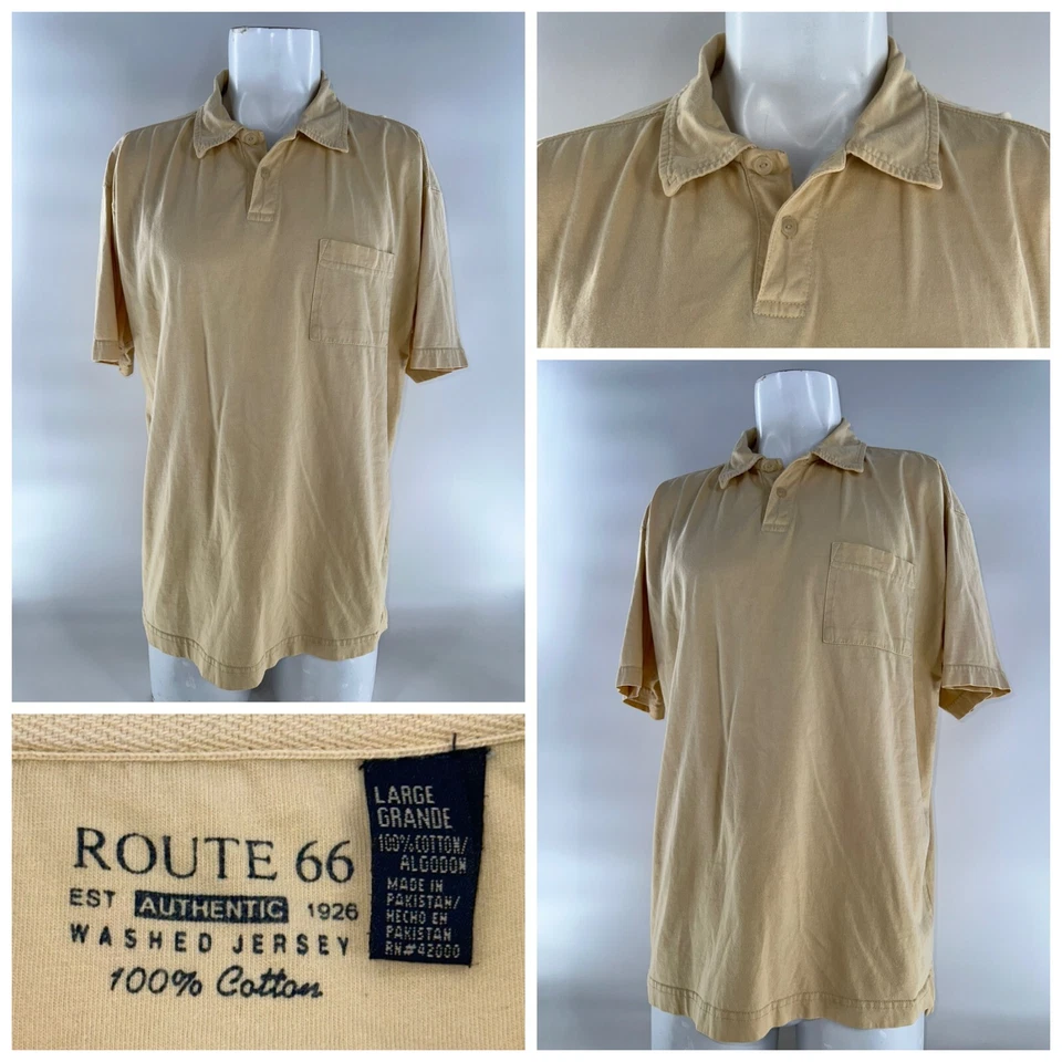 Camisa polo masculina Route 66 autêntica jersey lavado L amarela 100% algodão YGI J4-141 - Imagem 1 de 4