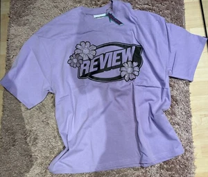 Review Logo Strickjacke grau used Shirt lila Strass M Aktuell NEU NP150€ - Bild 1 von 3