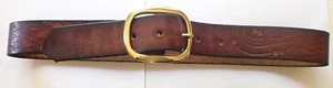VTG. BROWN HAND TOOLED "WHEAT DESIGN" SOLID LEATHER BELT 1 3/8" WIDE SIZE 28 - Picture 1 of 8