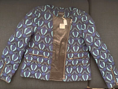 NWT Club Monaco Aubrey Jacquard Moto Leather Jacket Size 0 - Image 1 of 3