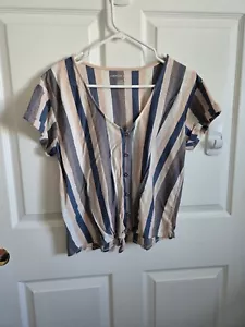 American Eagle Top vorne zum Binden gestreift L Damen Knopfleiste orange Kurzarm - Bild 1 von 17