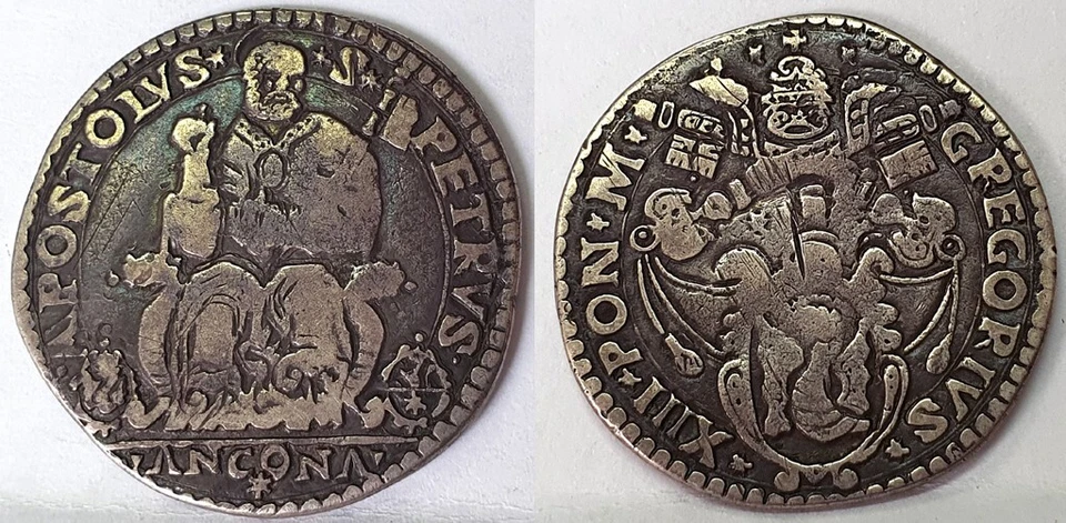 ITALY *** PAPAL STATES *** ANCONA *** TESTONE 1572-1585 *** GREGORY XIII *** o1 - Image 1 of 1