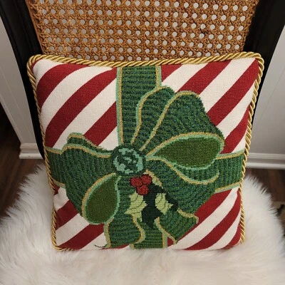 Christmas Pillow Bow Needlepoint  Peking Handicraft Sally Eckman Roberts - Image 1 of 3