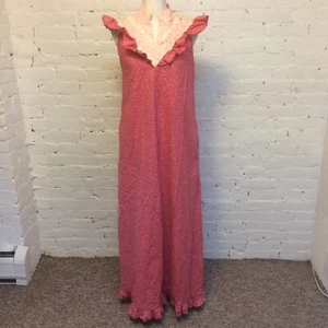 Maxi Vestido Vintage Años 70 Hilda Hawaii Sin Mangas Volantes Rosa Pequeño Cottagecore - Imagen 1 de 6