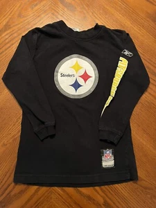 vintage reebok pittsburg steelers youth size 5 8 black long sleeve crew neck - Picture 1 of 7