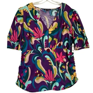 Inc.International Concepts Top Blouse 2X Floral V Neck Half Sleeve Ruched NWT - Picture 1 of 7