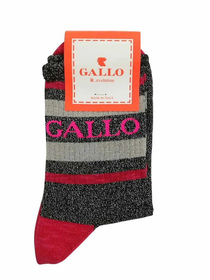 Calzino Corto Donna Gallo in Cotone Elasticizzato e Lurex Nero Argento - AP51... - Immagine 1 di 1