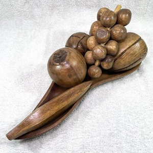 Vintage Mid Century Modern Blattplatte 6 Stück Holz Obst Set mit klarer Oberfläche - Bild 1 von 7