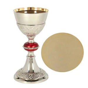 Plato de oro y níquel de cáliz y patena de 9" de alto - Uvas de la cosecha - Imagen 1 de 1