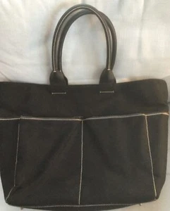 Gap Black Unisex Canvas Leather Handles Tote Bag Large 19x14x5 NWOT - Picture 1 of 4