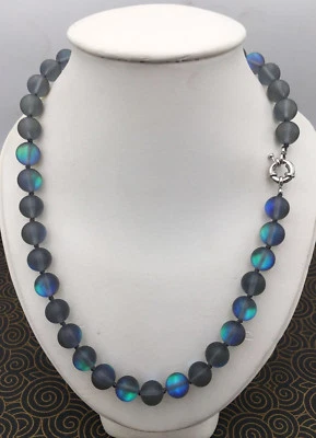 Collar 6/8/10/12mm 18"-48" Gris Brillante Arco Iris Piedra Lunar Gemas Redondas Cuentas AAA Foto 1 de 3