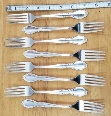 8 tenedores de cena chapados en plata Moonlight/Royal Victorian 1959 vintage de mediados de siglo  Foto 1 de 4