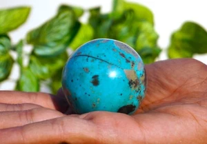 Rare Large 50MM Pyrite Sky-Blue Turquoise Stone Metaphysical Sphere Ball T4 - Picture 1 of 12