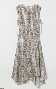 H&M Conscious 0 Midi Dres Patterned Silk Blend Sleeveless s Light Beige Metallic - Picture 1 of 15