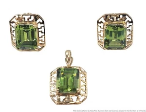 Designer Signed FG 14k Gold 11.40ctw Peridot Ladies Earrings and Pendant Suite - Picture 1 of 8
