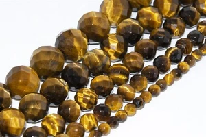 Natural Hawk Eye Yellow Tiger Eye Grade AAA Faceted Round Bead 4/6/7-8/9-10/12MM - Picture 1 of 13