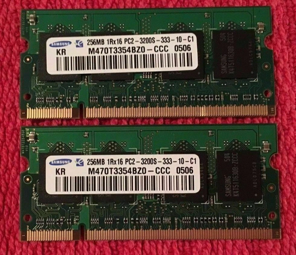 SAMSUNG 512MB (2 X 256MB) PC2-3200 DDR2 LAPTOP 400MHZ MEMORY M470T3354BZ0-CCC - Image 1 of 1