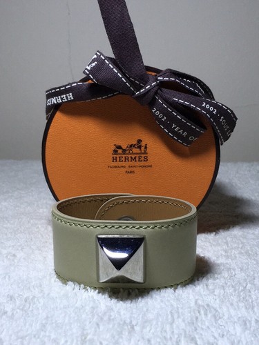 Hermès Bracciale Piramide Verde Lime e Colore Argento (7 5 pollici) [In Scatola]