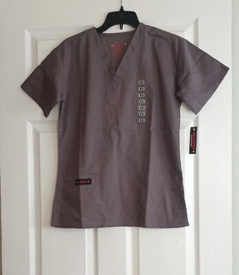 Melrose Unisex V-Neck Gray Two Pocket Scrub Top Size XS - Image 1 of 3