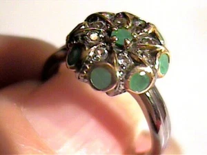COLOMBIAN EMERALD RING 6.5 SILVER 925 WHITE GOLD SAPPHIRE  NATURAL SMALL DAINTY - Picture 1 of 6
