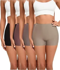Women's Boxer Briefs No Show Boyshorts High Waisted Panties Underpants 4 Pack - Picture 1 of 5
