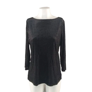 NWT CHARTER CLUB Acid Burnt Velvet Women Top M(8-10) Black Pullover Boat Neck - Picture 1 of 10