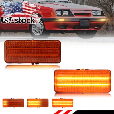 2X Dynamic Amber LED Front Parking Turn Signal Lights For 1979-1986 Ford Mustang - Image 1 of 4