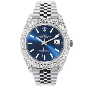 Rolex Datejust 41 5.9CT Diamonds Watch With Blue Index Dial 126300 Box Papers - Picture 1 of 12
