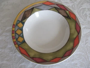 Sasaki Palazzo-Multicolor Diamond & Squares - 8 3/4" Rim Soup Bowls -Set of 5 - Picture 1 of 7