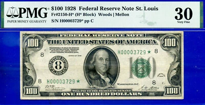 1928 $100 Federal Reserve Note - PMG 30 - 16 known St. Louis Star - Fr 2150-H* - Image 1 of 3