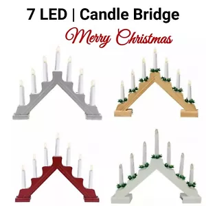 7 LED Holz Kerzenbrücke Weihnachten Bogen Netzbetrieben LED Beleuchtung UK - Bild 1 von 11