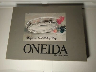 Oneida Ridgewood Oval Gallery Tray 10 3/4" Silverplate Patina Original Box Vtg - Image 1 of 4