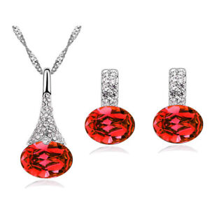 Stud Earrings Crystal Necklace matching pendant set of women jewellery colours