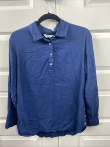 Camisa Top Croft Barrow Mujer Mediana Azul Botón Acentos Lino Manga Larga - Imagen 1 de 6