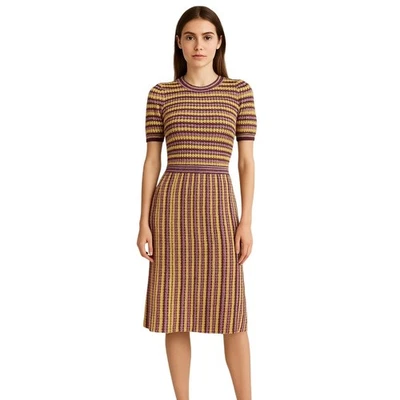 Free People 珠光针织毛衣连衣裙 XS 金属紫色黄色条纹 — 第 1/4 张图片