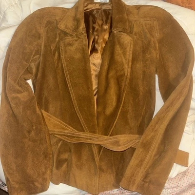 Chaqueta de gamuza vintage Christian Dior talla 8 marrón tostado corbata años 70 cintura cortada Foto 1 de 4