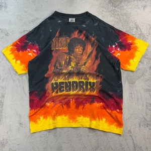 Y2K Liquid Blue Jimi Hendrix Tie-Dye Flames T-Shirt Rock Legend Y2K Streetwear L - Picture 1 of 8