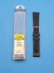 Speidel Express 18 mm Genuine Leather Black Watch Band Bracelet New Old Stock - Picture 1 of 5