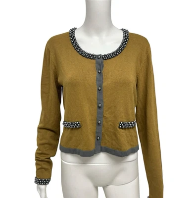 Darling Mujer Cárdigan Suéter Cuello Manga Perla Adornado Talla L Foto 1 de 4