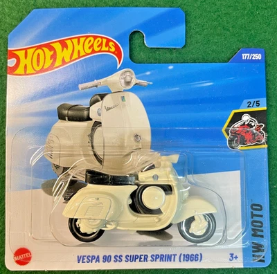 HOT WHEELS VESPA 90 SS SUPER SPRINT 1966 WHITE HW MOTO MINT ON CARD 115 - Image 1 of 4