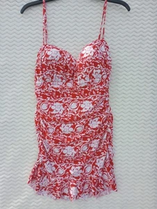Nwot Kenneth Cole New York Women's Swimsuit Xl Ruffles 1 Piece Floral Red White - Picture 1 of 10
