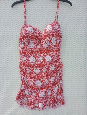 Nwot Kenneth Cole New York Women's Swimsuit Xl Ruffles 1 Piece Floral Red White  - Image 1 of 4